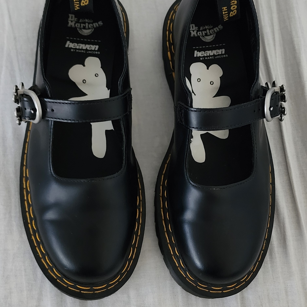 Marc Jacobs Black Mary Jane Platform Shoes with Yellow Stitching size 11 Womens